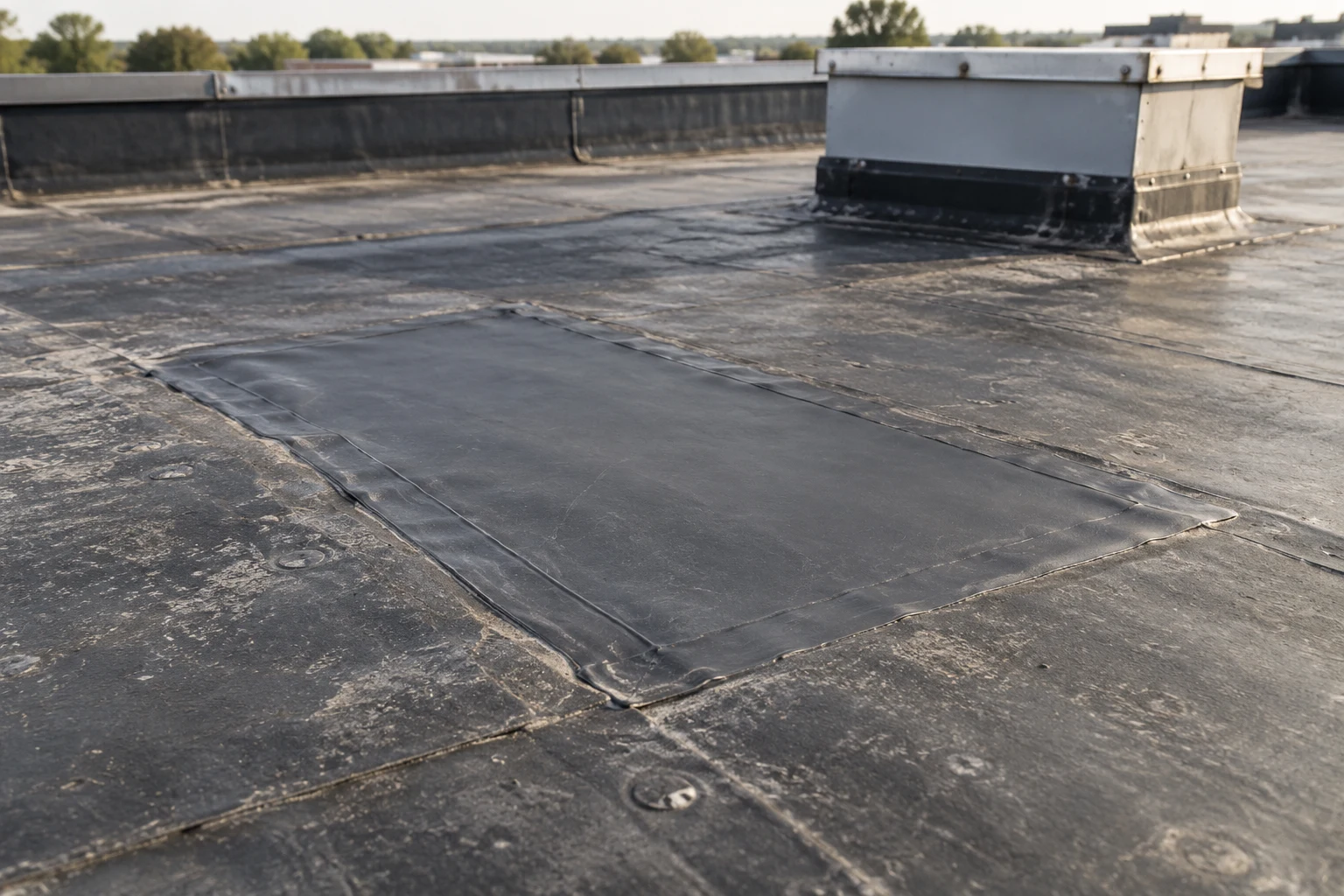 Patch detail on a commercial membrane roof